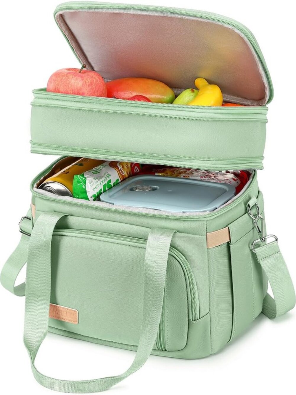 Insulated Double Deck Lunch Bag - Large Leak Proof Tote Cooler for Work & Picnic